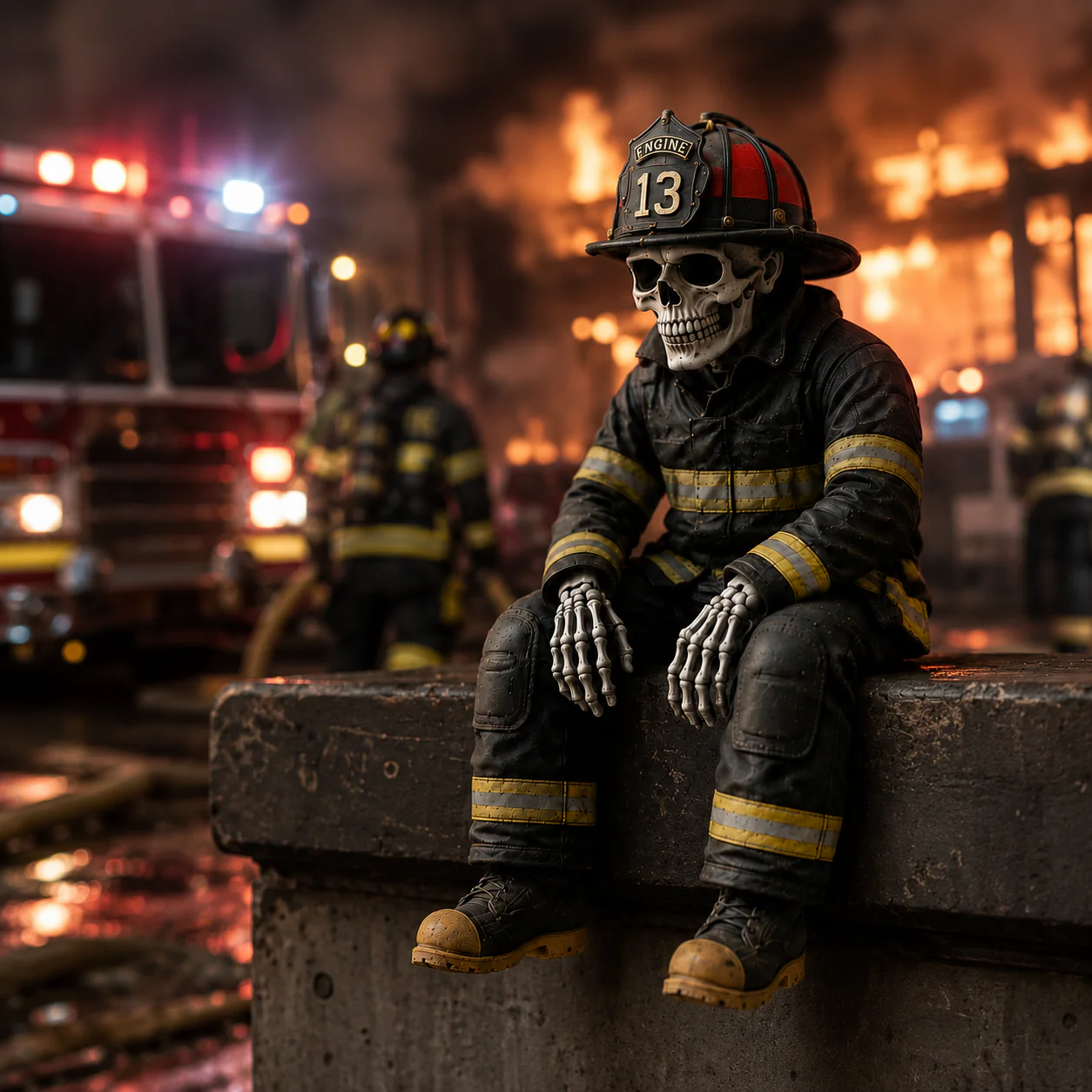 Firefighter Skeleton Shelf Sitter