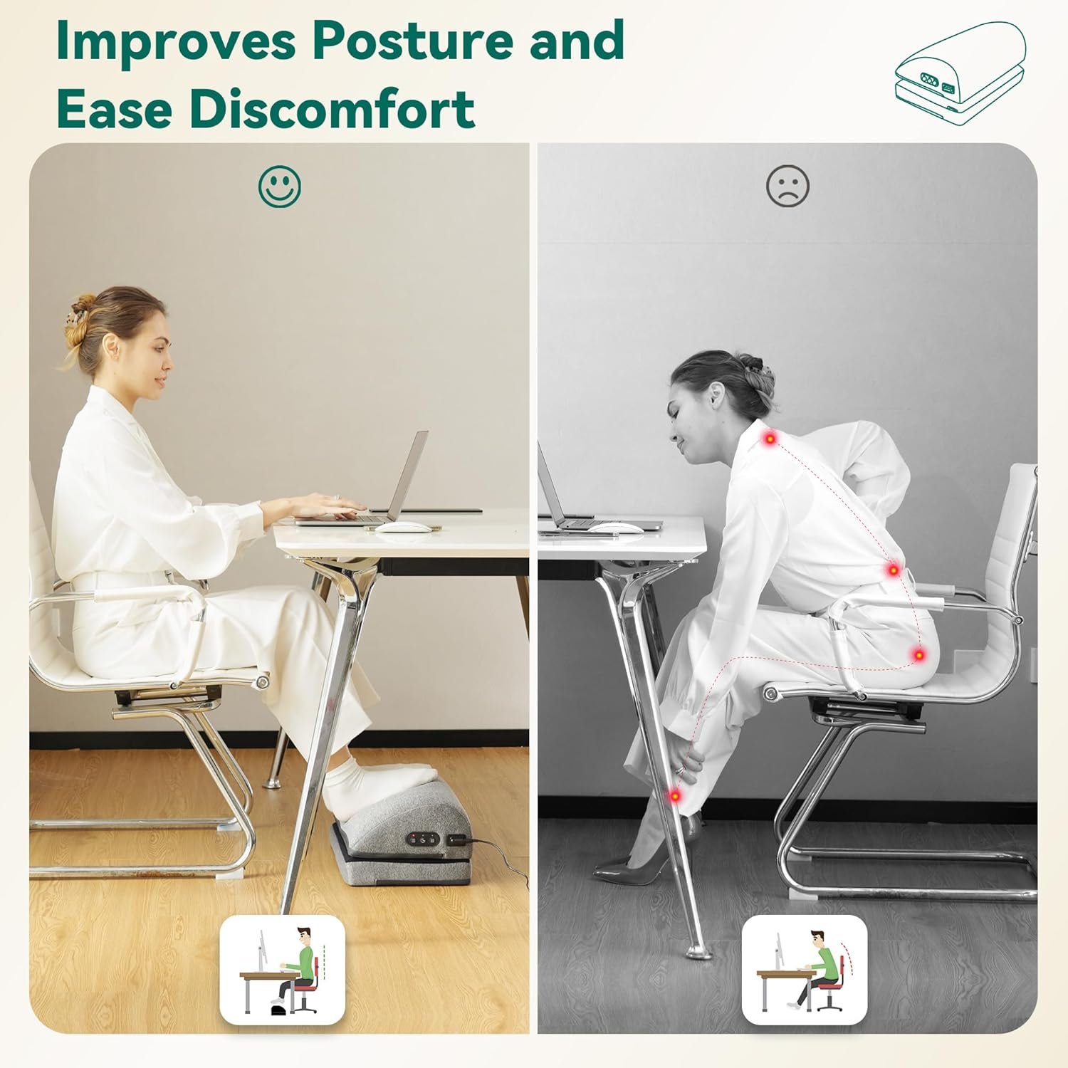 Heated Foot Rest with Vibration Massage – Adjustable Under-Desk Foot Stool