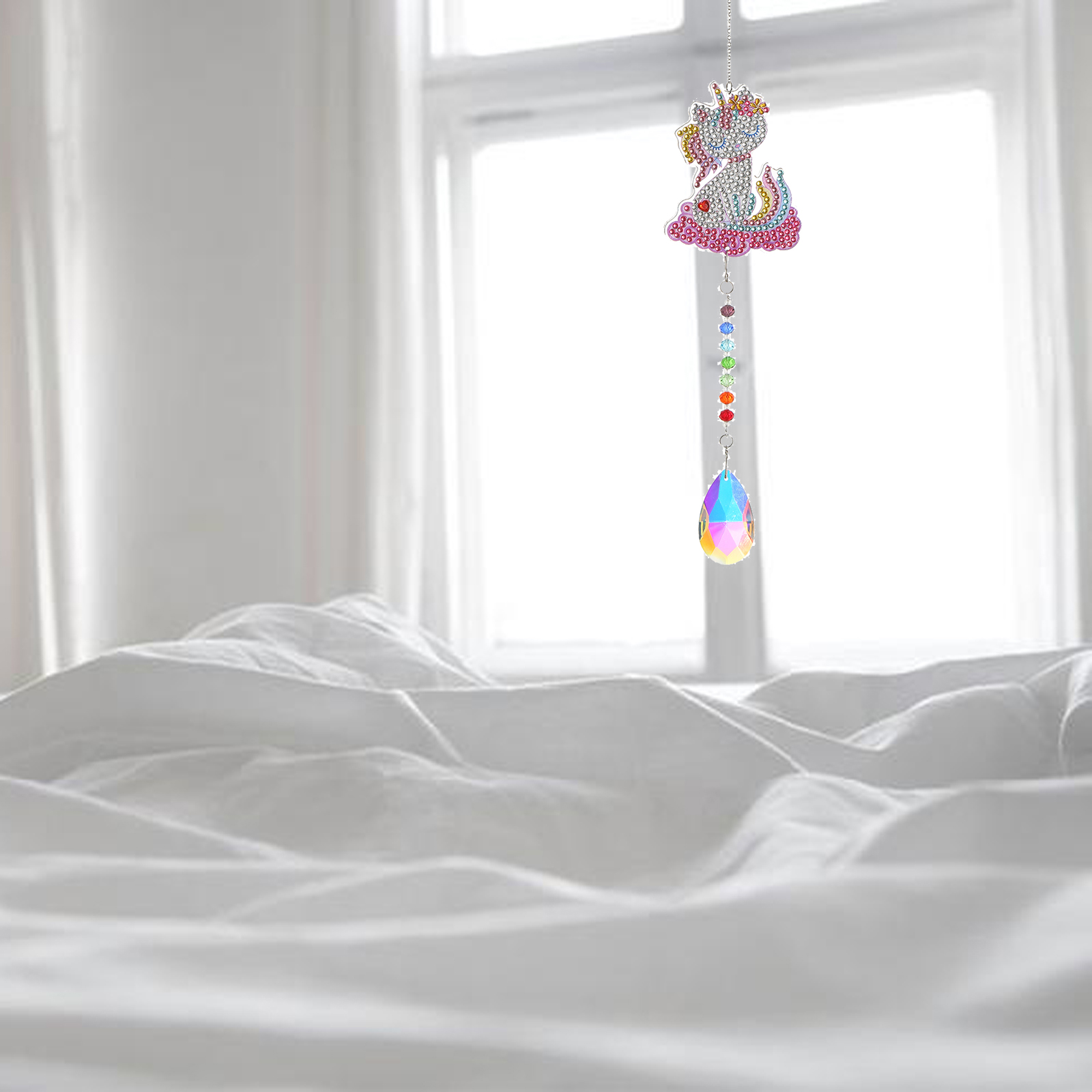 DIY Diamond Painting Wind Chime - Rainbow Cat