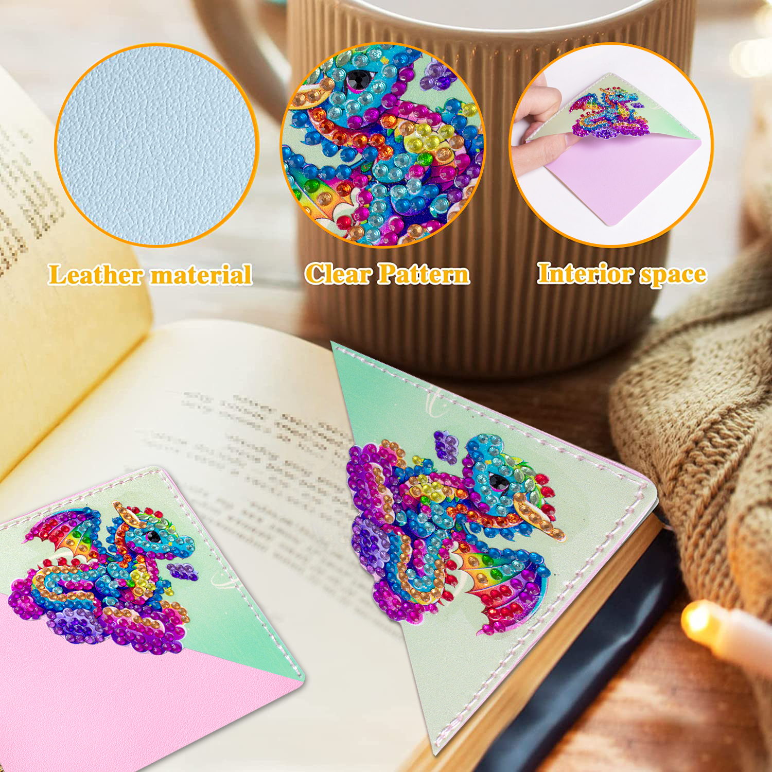DIY Diamond Painting  Corner Bookmark - 4 Pcs Fiery Dragon