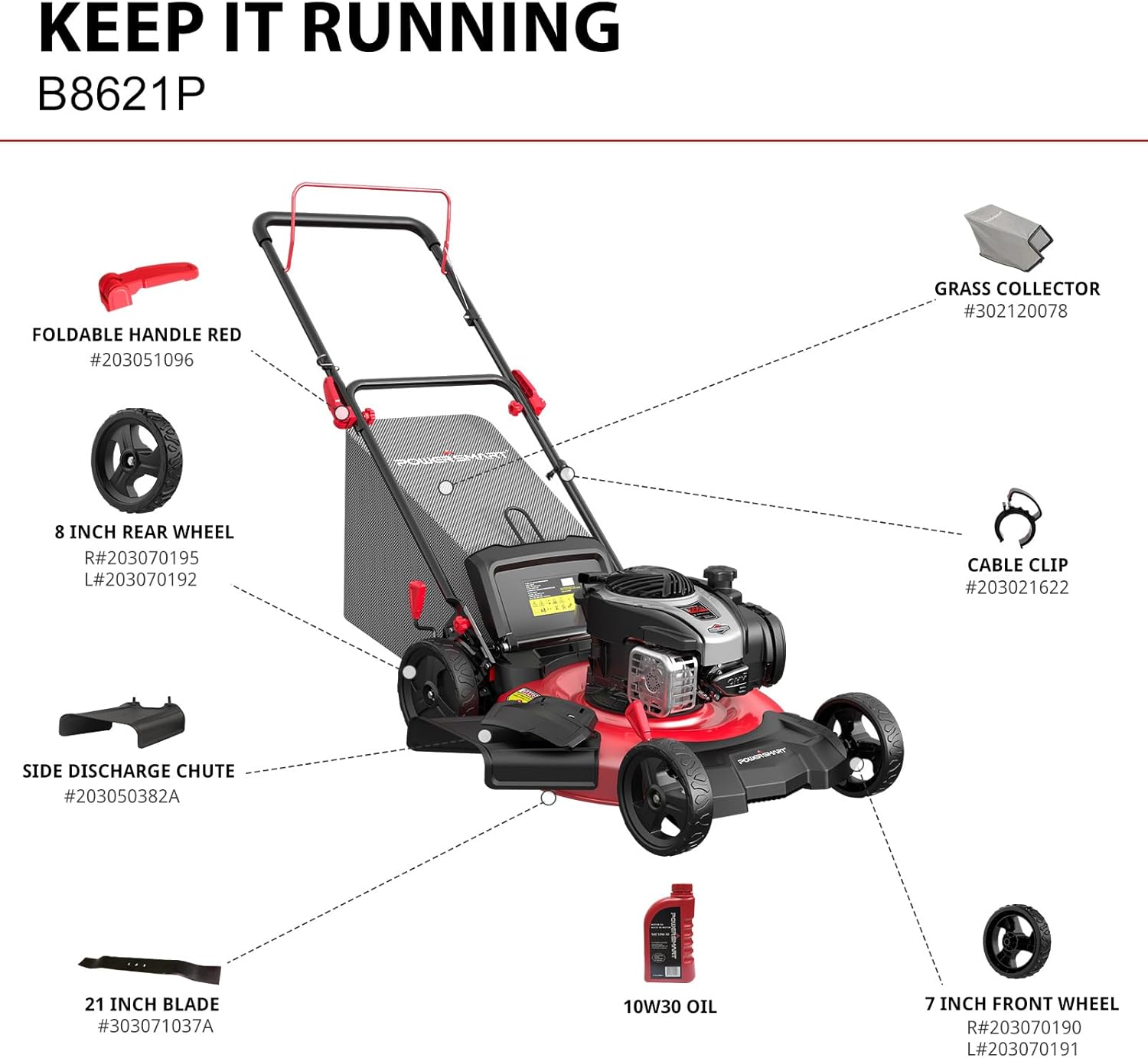 Gas Lawn Mower 21-Inch 144cc OHV Engine 3-in-1 Push Mower with Bagging