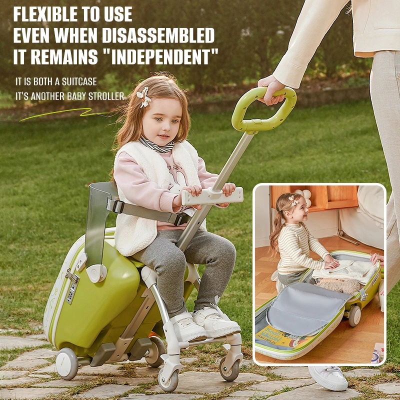 Kids’Carry-On Suitcase with Ride-On Seat & Safety Rail, Anti-Rollover