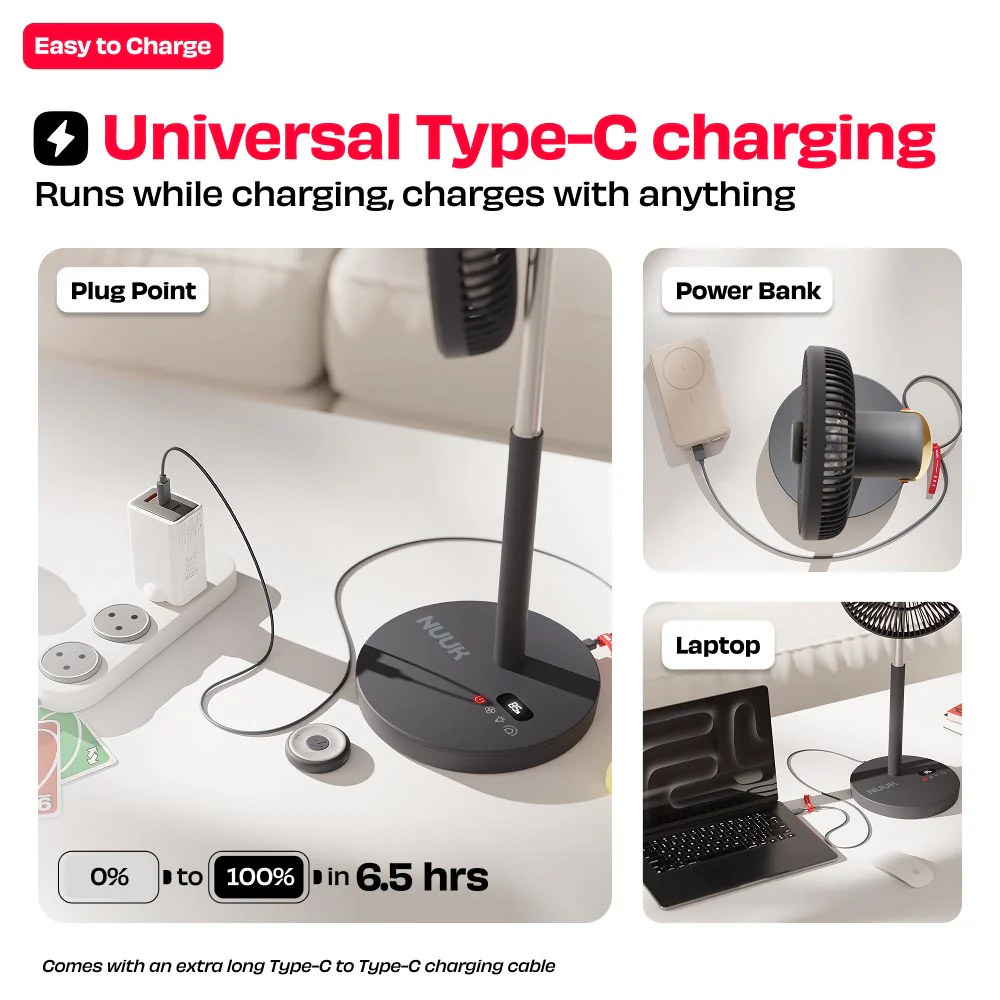 Rechargeable Table Fan with ProLift™ Adjustable Stem and Mood Light | LĪT PRO