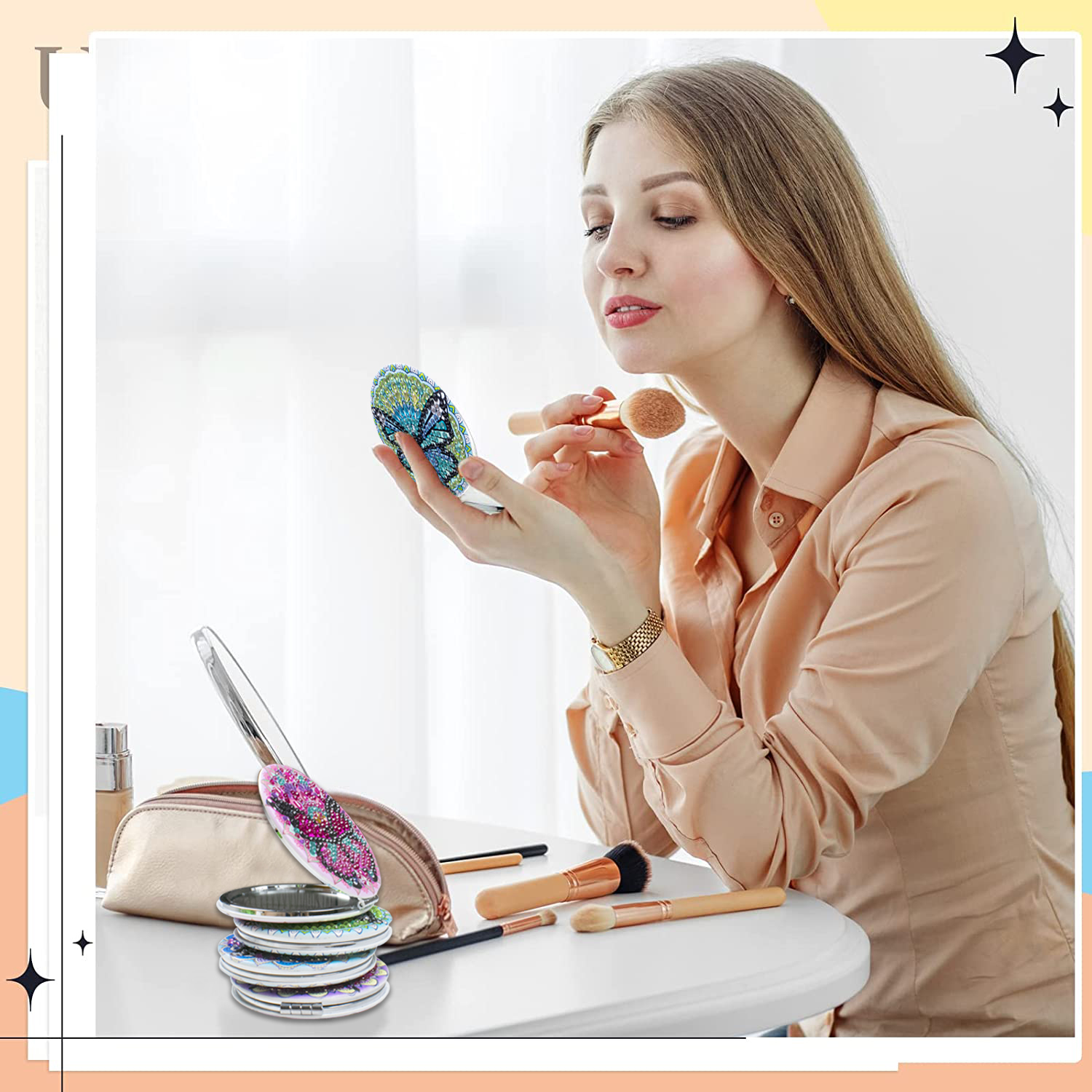 DIY Diamond Painting Compact Mirror - Butterflies
