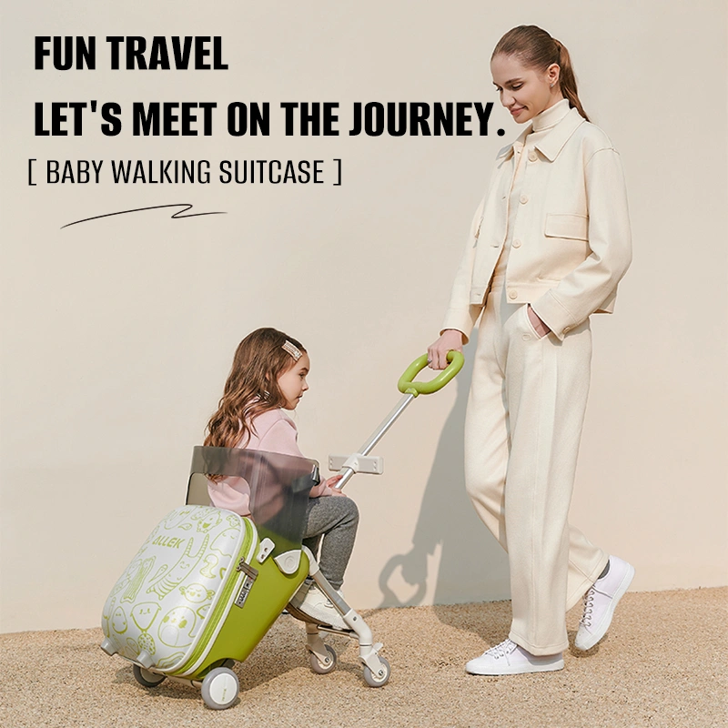 Kids’Carry-On Suitcase with Ride-On Seat & Safety Rail, Anti-Rollover