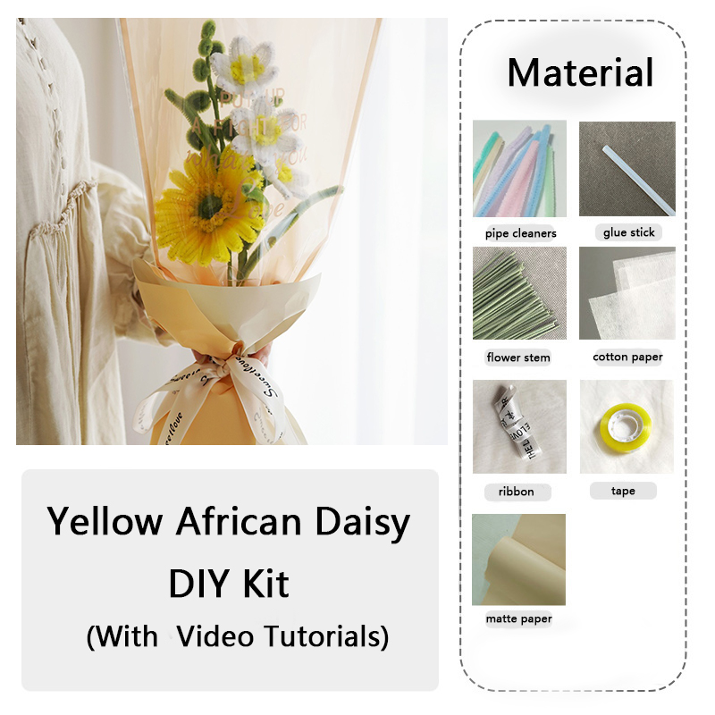 DIY Pipe Cleaners Kit - Yellow African Daisy Bouquet