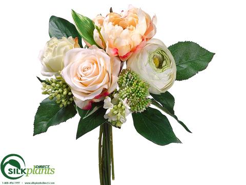 Silk Plants Direct Peony, Rose, Lilac Bouquet - Pink Cream - Pack of 6
