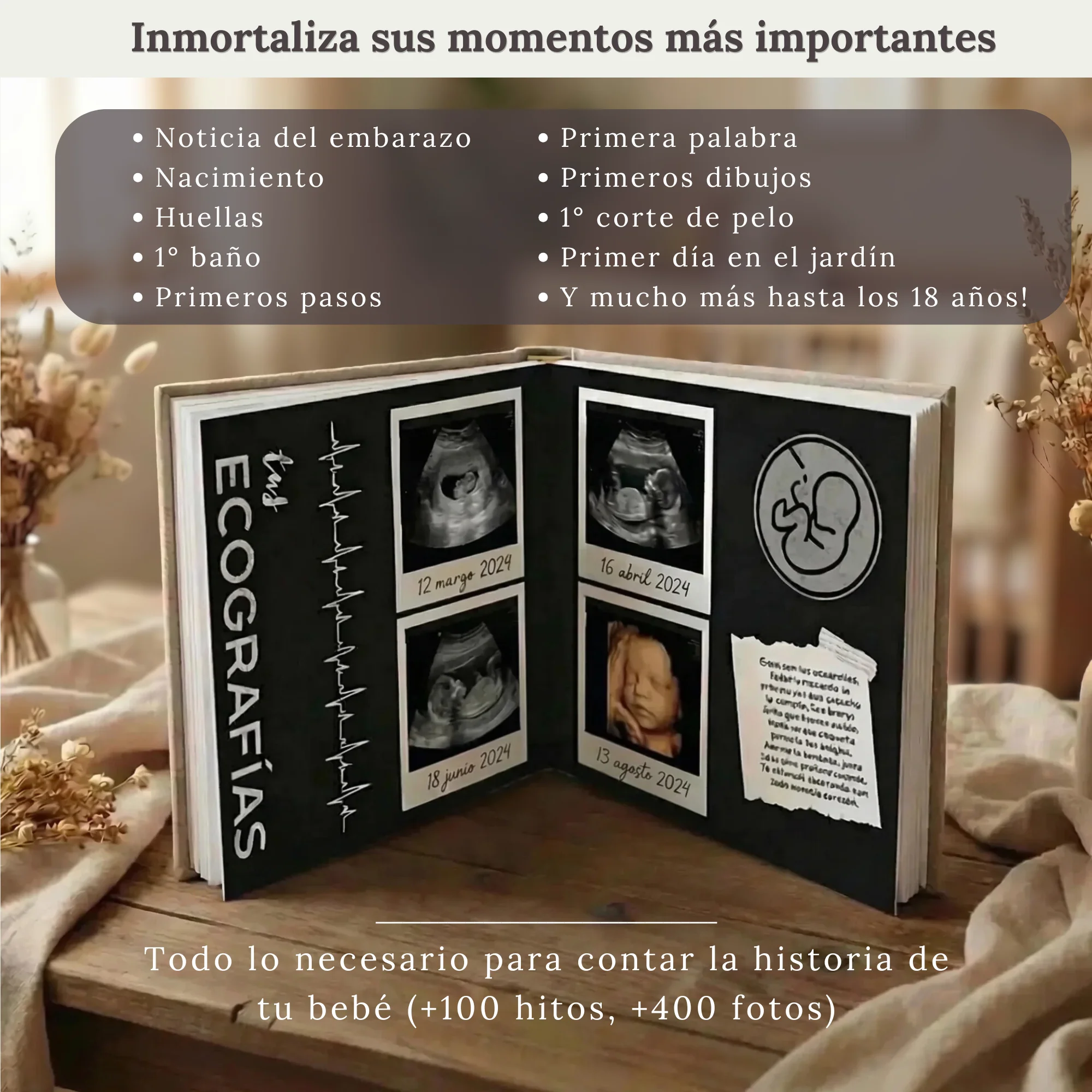 Álbum para bebé ARTESANAL - Su vida de 0 a 18 años + Empaque de REGALO