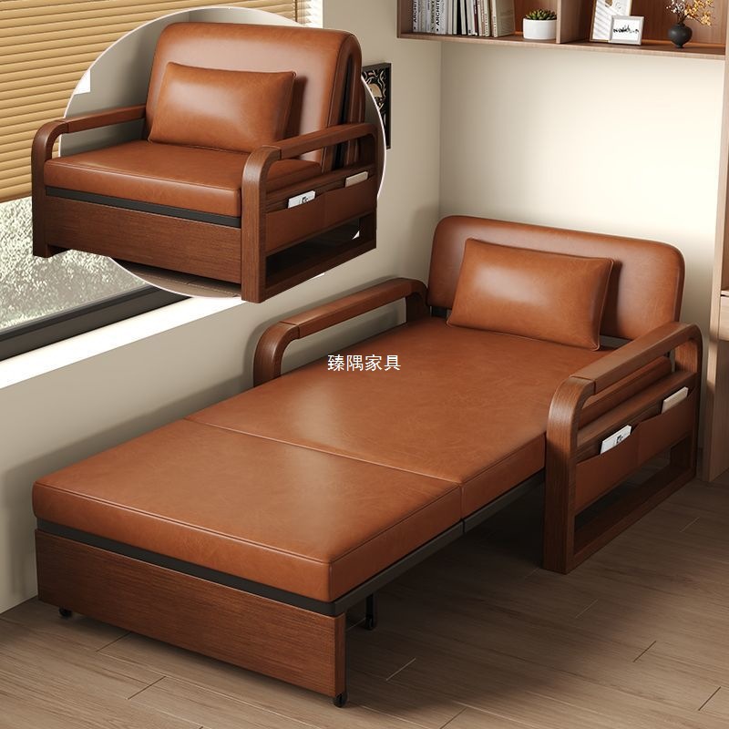 New Style Sofa Bed Folding Bed Multi-Functional All-In-One Dual-Use Double Living Room Oil Wax Leather Sofa Bed Retractable