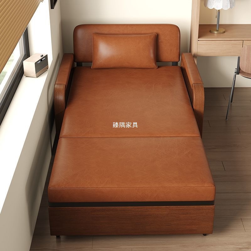 New Style Sofa Bed Folding Bed Multi-Functional All-In-One Dual-Use Double Living Room Oil Wax Leather Sofa Bed Retractable