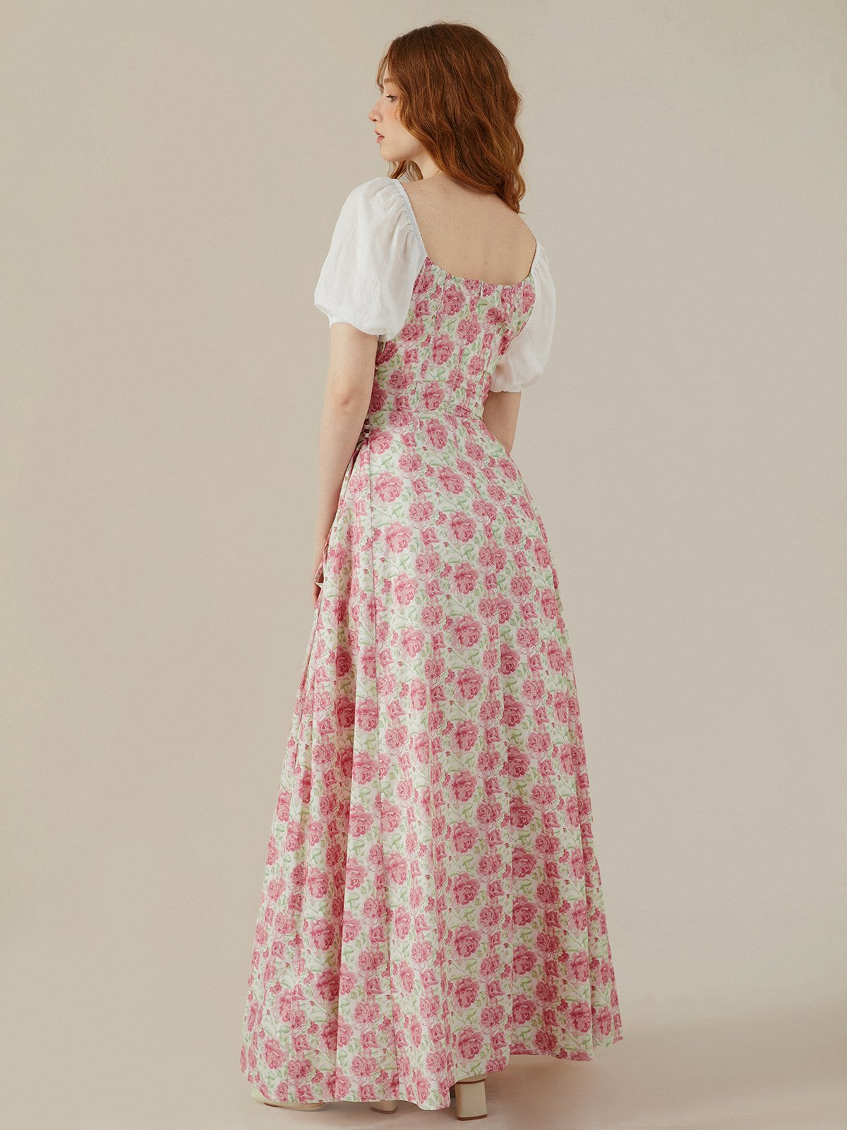 Maxi Dress,  Short Sleeves, Crew Neck,  Floral, Daily