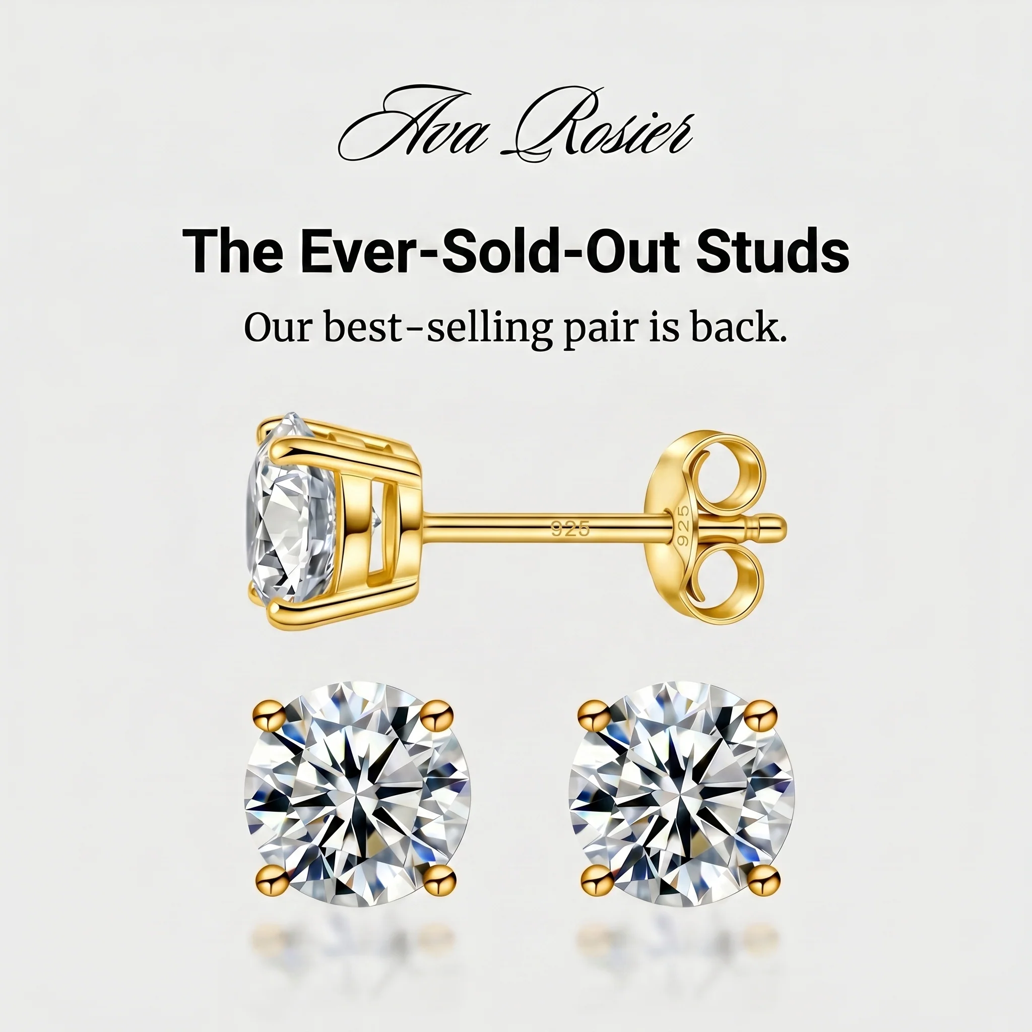 Moissanite Diamond  Four-Prong Stud Earrings