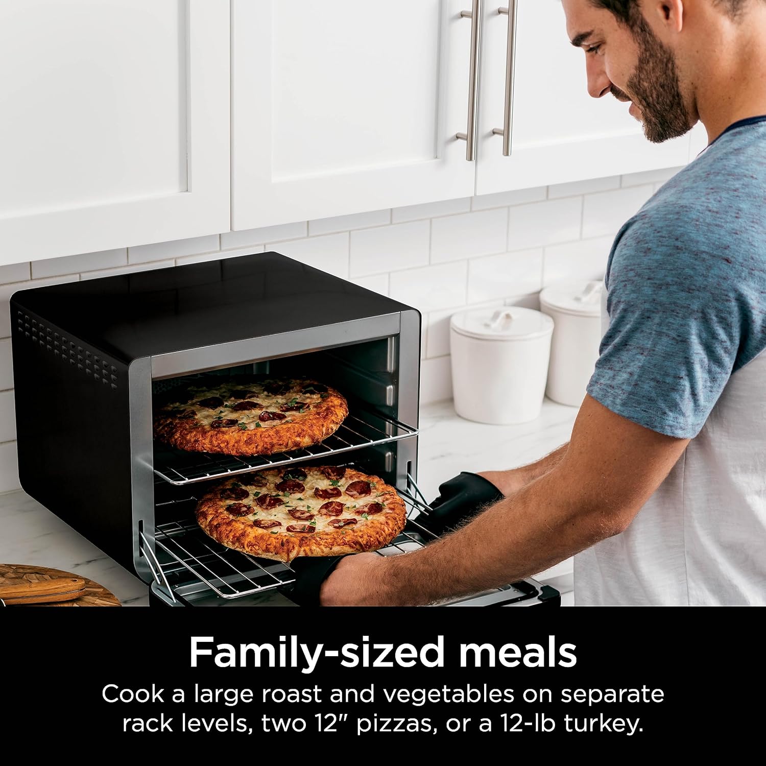 10-in-1 Smart XL Air Fry Oven, Bake, Broil, Toast, Roast, Digital Toaster, Thermometer, True Surround Convection up to 450°F, includes 6 trays & Recipe Guide