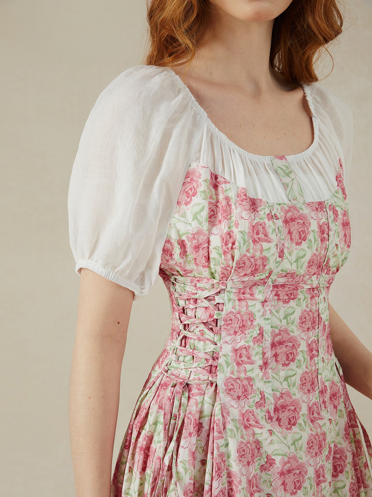 Maxi Dress,  Short Sleeves, Crew Neck,  Floral, Daily