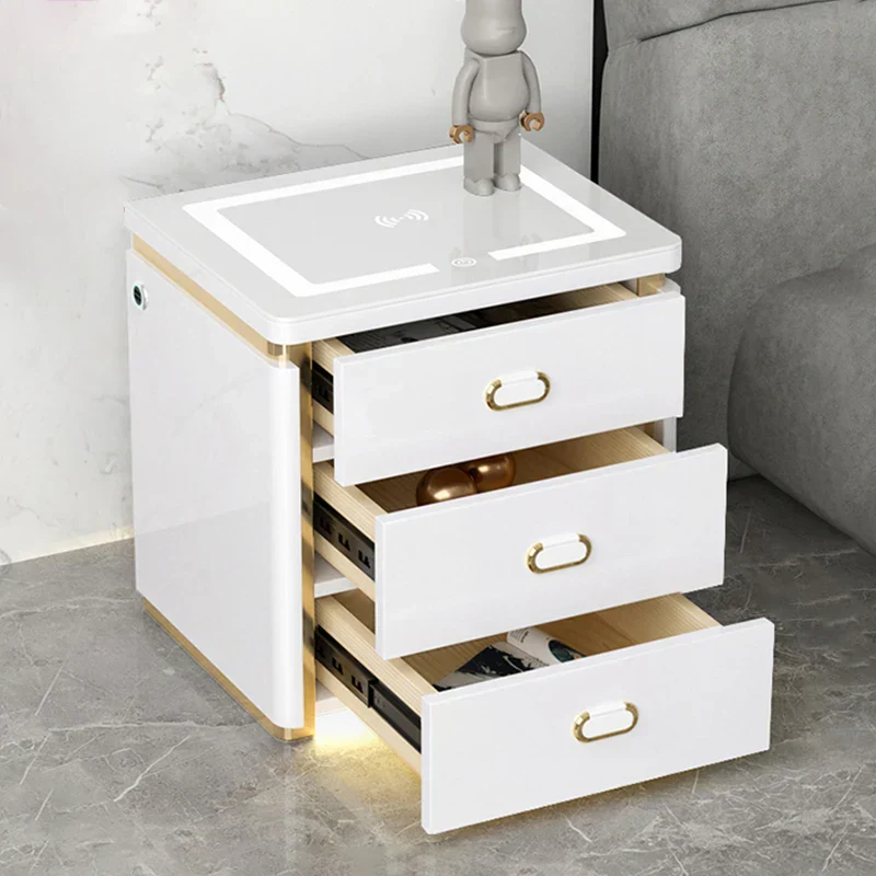 3-Drawer Nightstand with Biometric Safe & LED Lighting