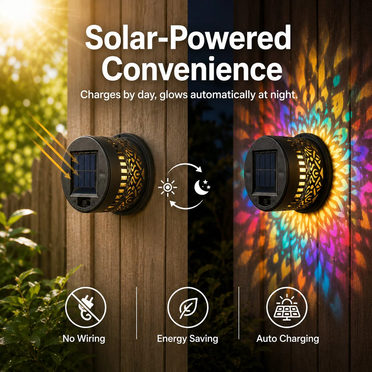 Solar Mandala Wall Light | Outdoor Garden Fence Projector Lamp