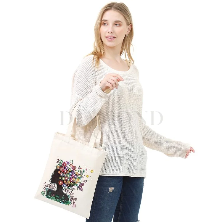 DIY Diamond Painting Canvas Tote Bag - Flower Girl