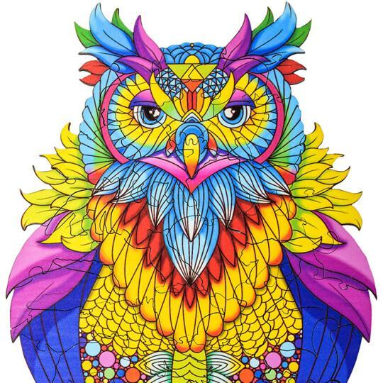 JEFFPUZZLE™ COLORFUL OWL WOODEN PUZZLE