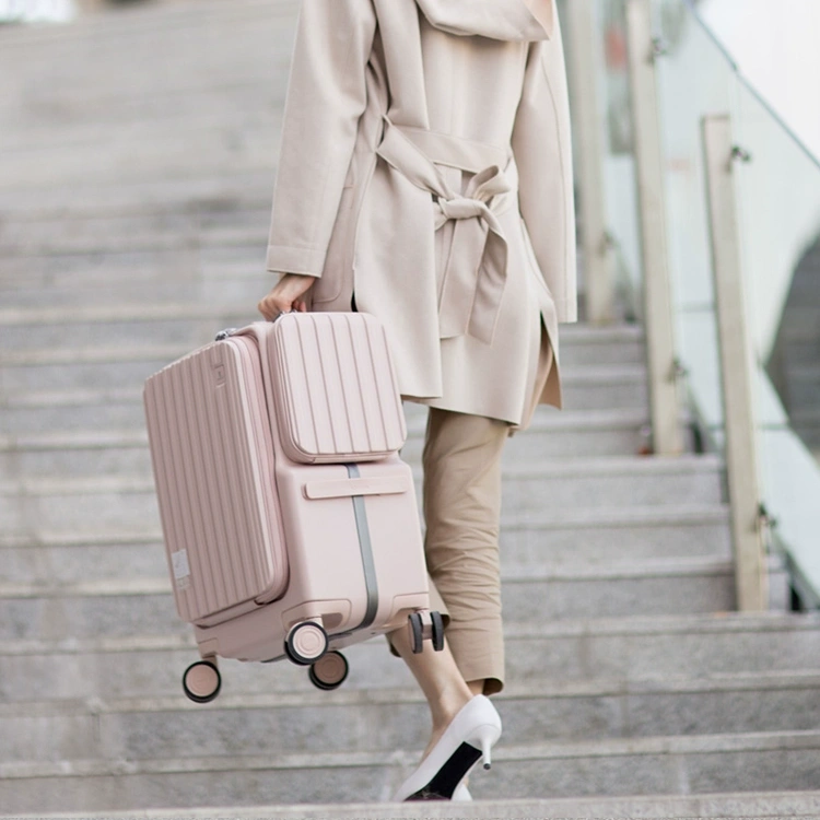 Front opening aluminum frame zipper luggage trolley case