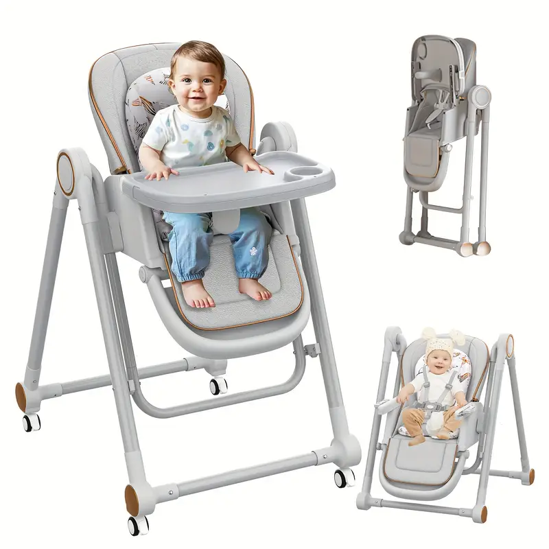 Best Multifunctional Baby High Chair for Babies & Toddlers - Foldable with Wheels, 8 Adjustable Heights, 6-Position Backrest, 5-Point Harness & Double Removable Tray