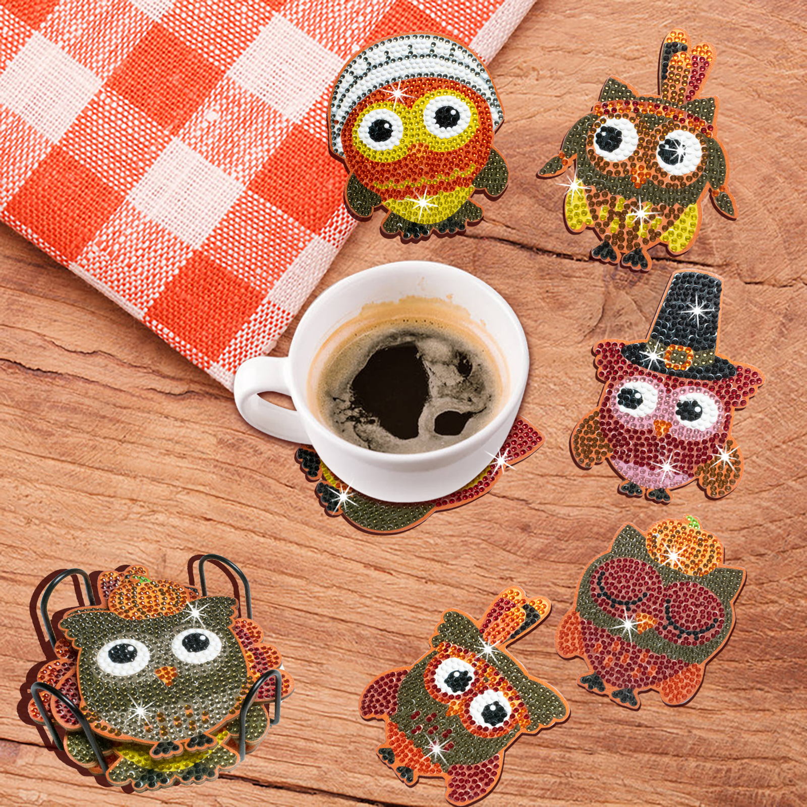 DIY Thanksgiving Owls Diamond Painting Coasters