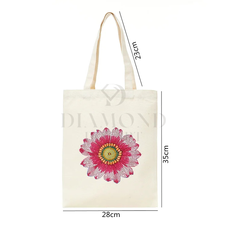 DIY Diamond Painting Canvas Tote Bag - Pink Flower