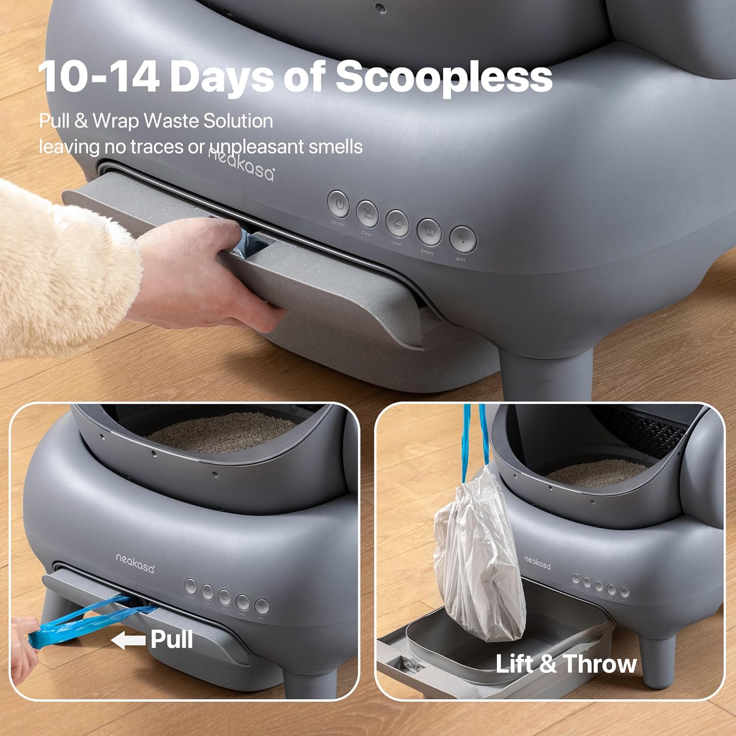 M1 Plus Bundle Open-Top Self-Cleaning Cat Litter Box with APP Control, Includes 4 Rolls (60pcs) Refill Waste Bags, 2 Extra Rolls Added (Plus Version)