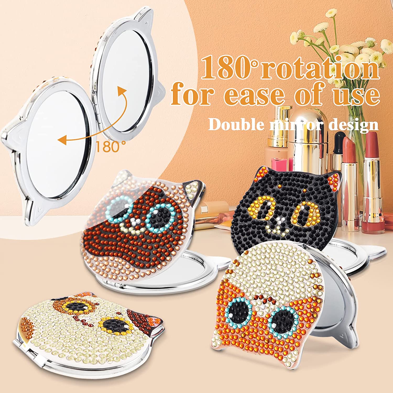 DIY Diamond Painting Compact Mirror - Cat