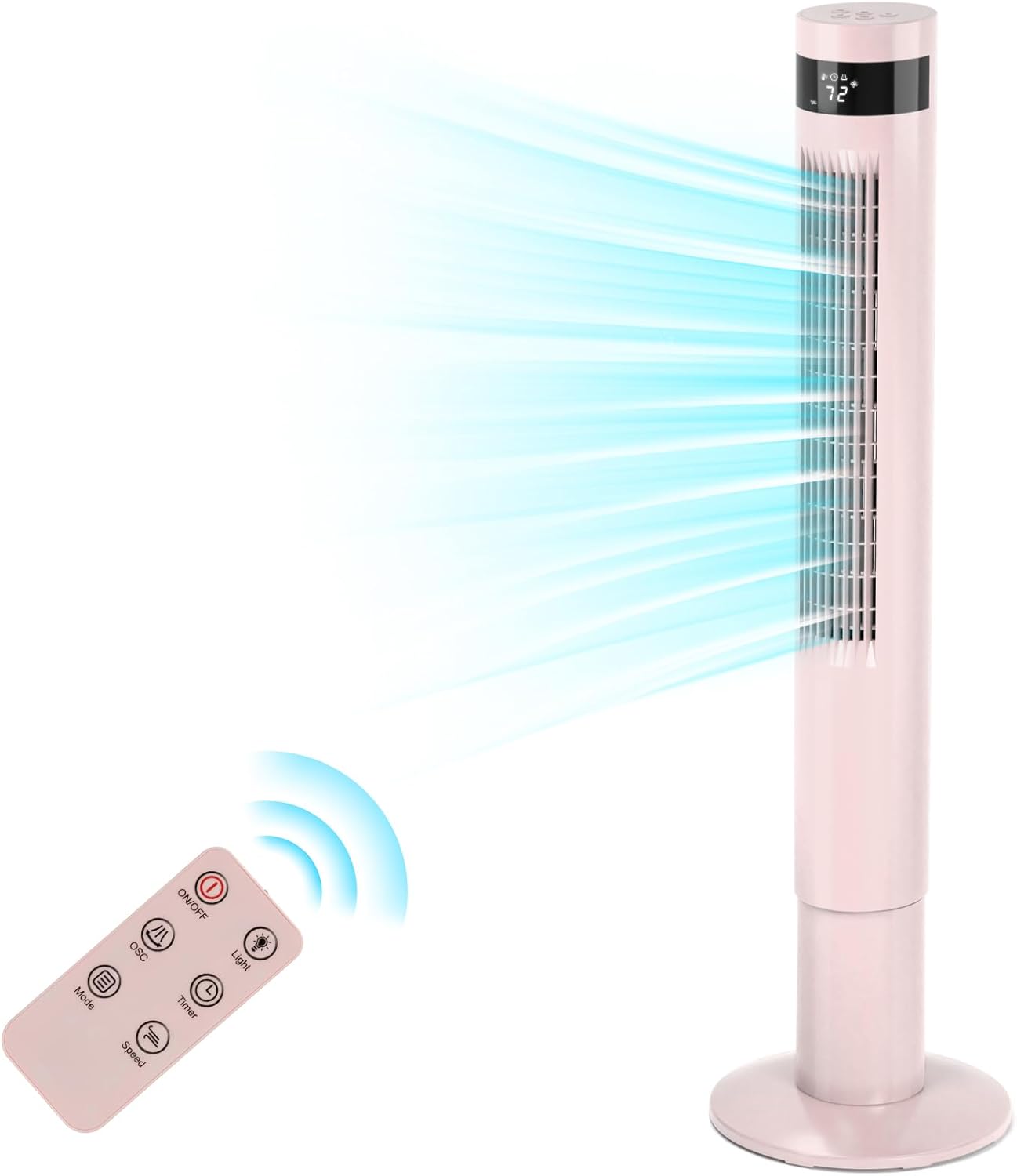 Antarctic Star Tower Fan Portable Floor Fans 85°Oscillating Fan 36'' Quiet Cooling 12H Timer Remote Control Standing Bladeless Electric 3 Speeds Wind 3 Modes Bedroom Office(36 inch, Pink)