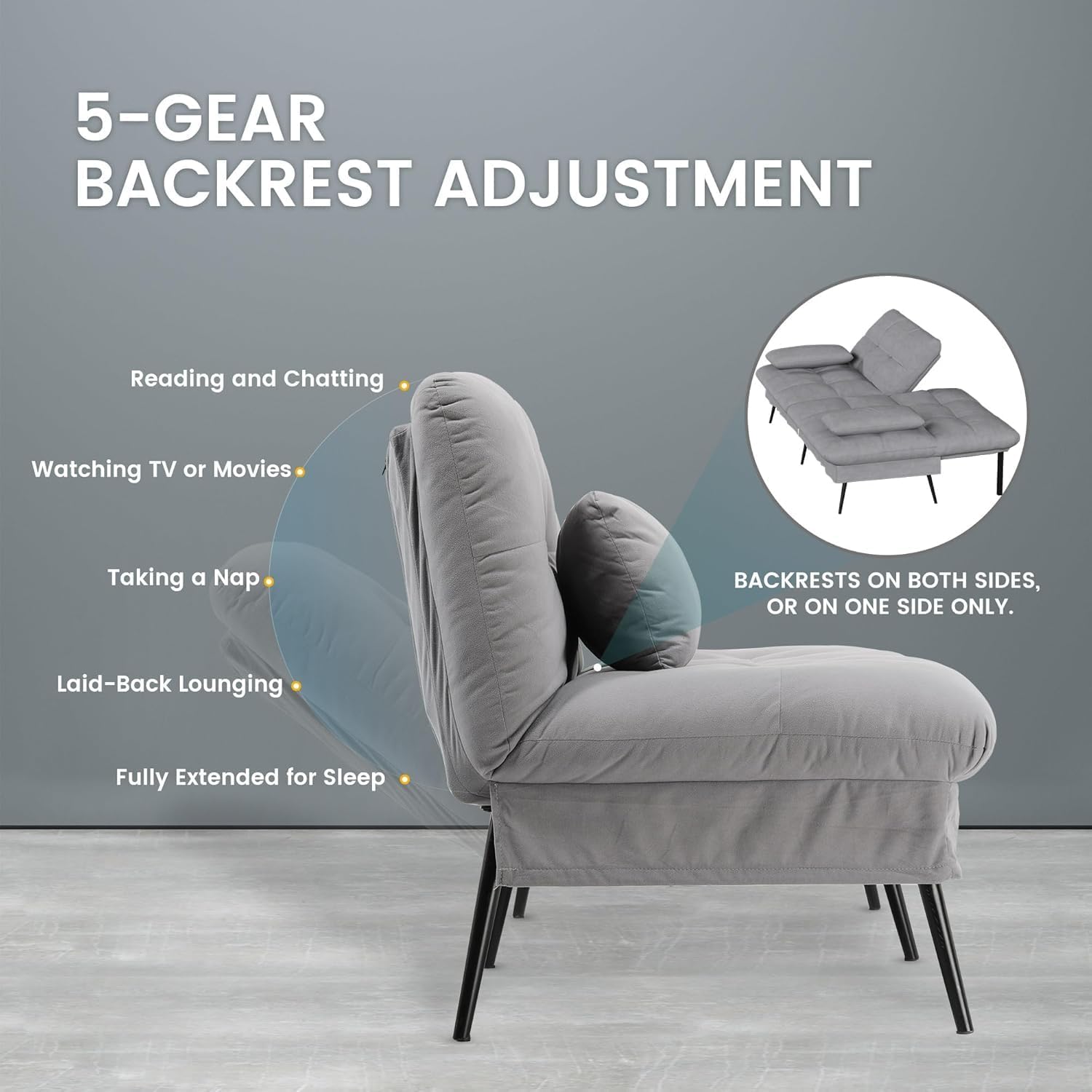 Convertible Sofa Bed,68″Fabric Couch with Adjustable Backrest,Loveseat Recliner Sleeper Living Room Furniture futon Set