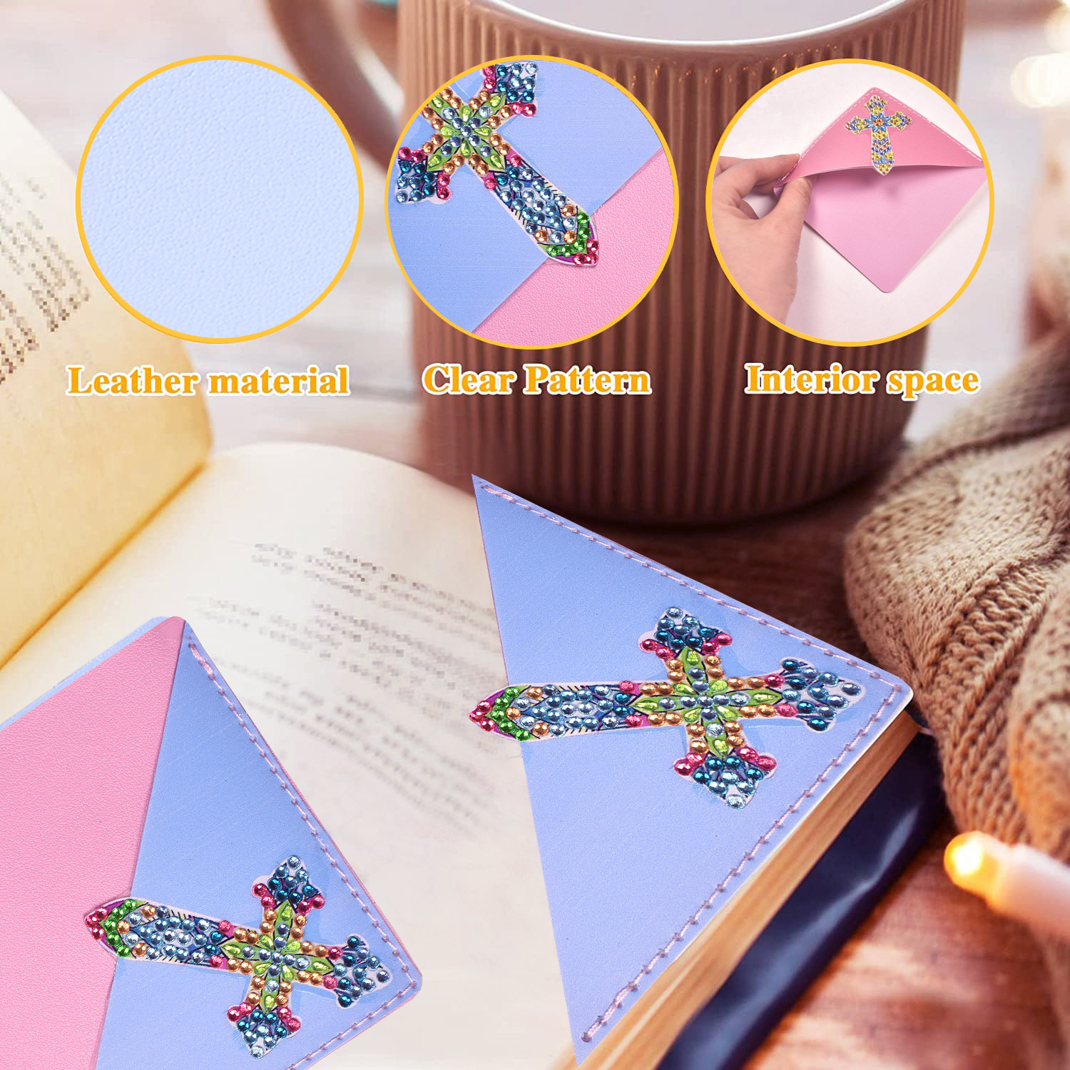 DIY Diamond Painting  Corner Bookmark - 4 Pcs Crucifix