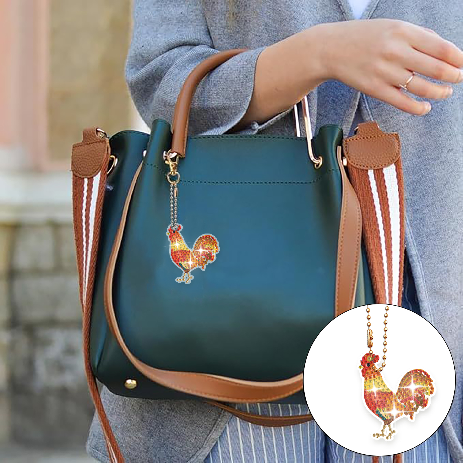 DIY Diamond Painting Keychain - Roosters B