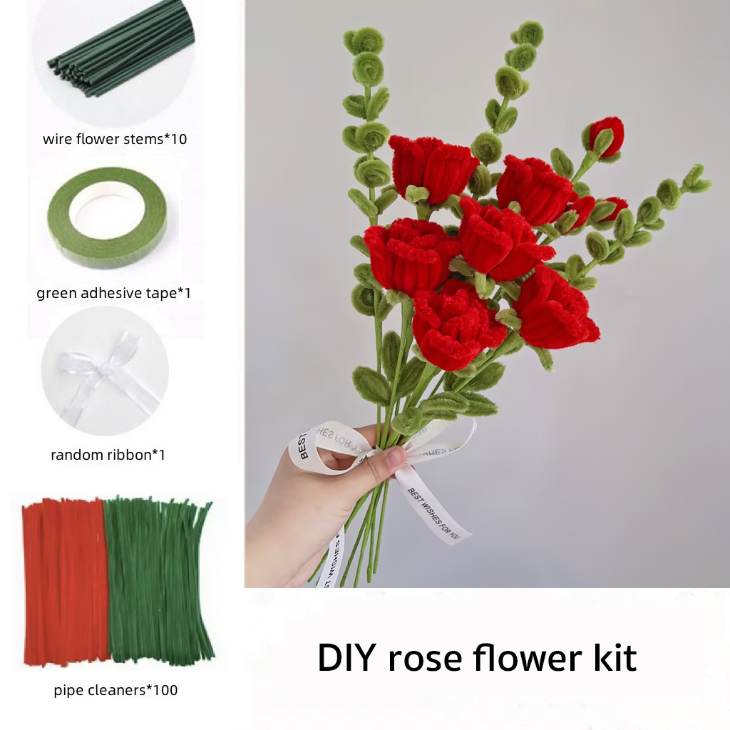DIY Pipe Cleaners Kit - Fiery Red Rose - Passionate Deep Love, Supreme Elegance