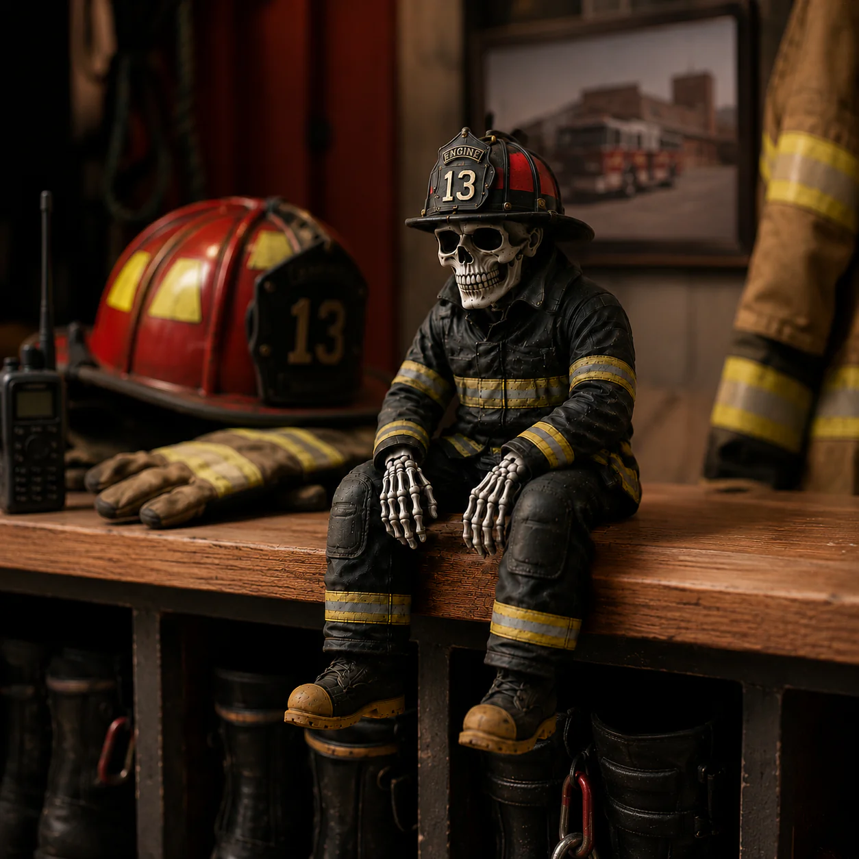Firefighter Skeleton Shelf Sitter