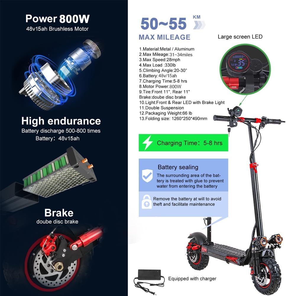 1200W Electric Scooter, with APP, 1200W 48V 13A/18A, 34 /37Miles Range, 34mph, Commuter Electric Scooter with Seat, 440lbs Max Load