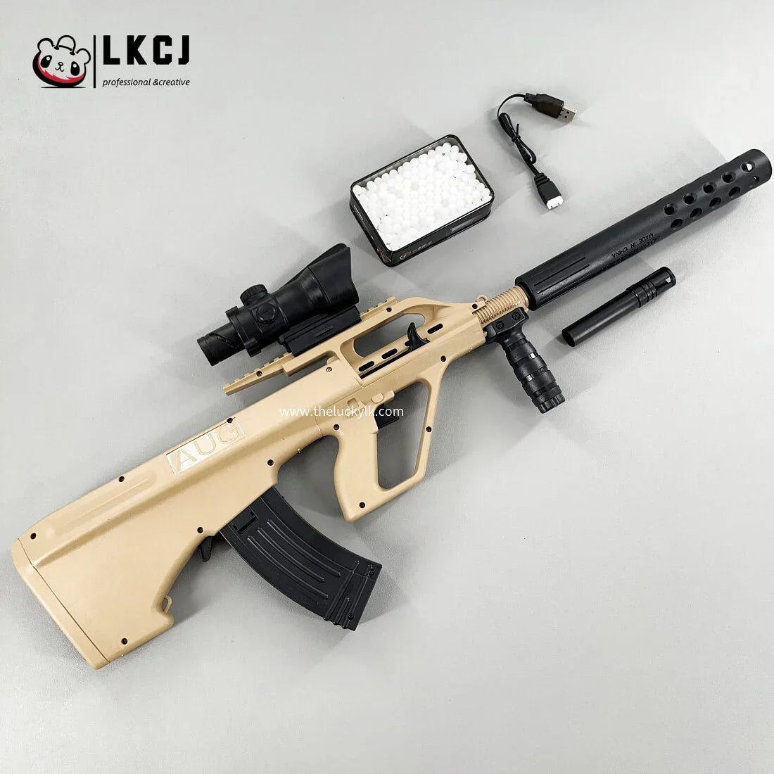 Mini Aug Gel Blaster With 7 Colors of Lighted Silencer Recommended Age Range: 10-15 Years