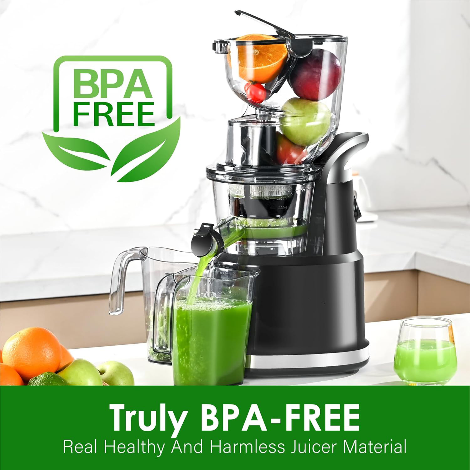 🎉⚡Hot Sale⚡Cold Press Juicer Machines, Kitchen in the Box Slow Masticating Juicers Machine,3.26inch Large Wide Feed Chute Fit Whole Fruits & Vegetables,BPA Free,Easy to Clean (Bright Black)