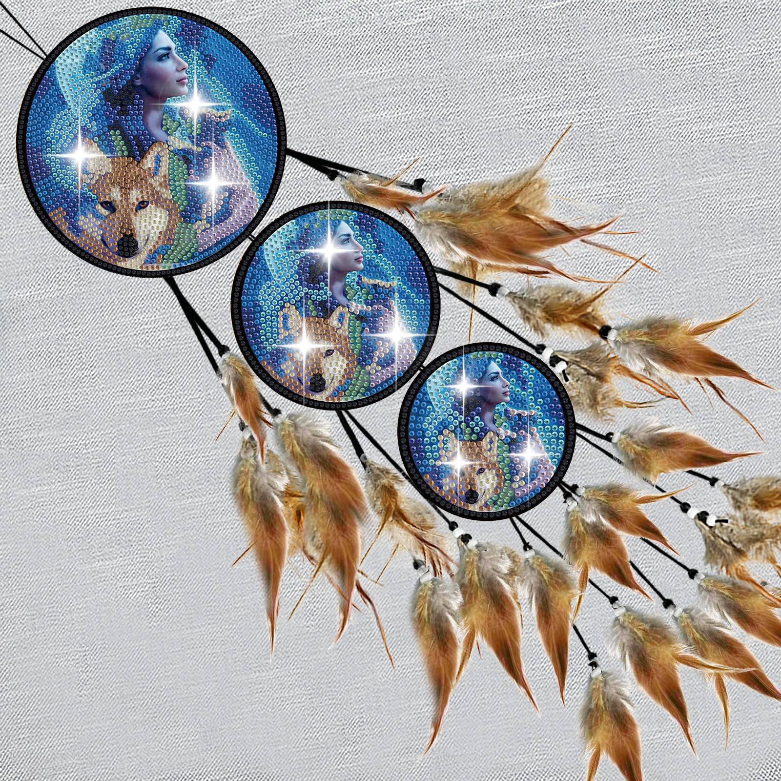 DIY Diamond Painting Wind Chime - Blue Wolf Feather