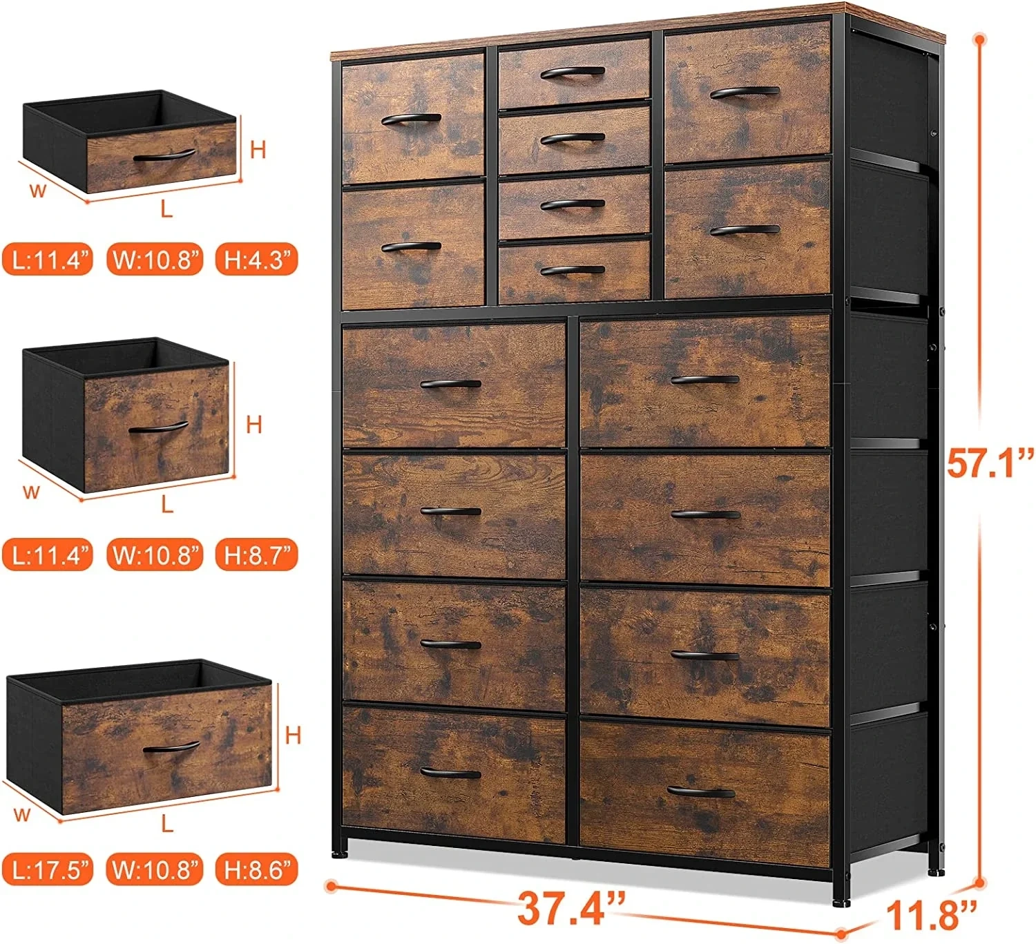 🔥Today's discount is only $32.99-🔥Enhomee Tall Dresser For Bedroom, 16 Deep Drawers Large Dresser, Brown Double Dresser, Chest Of Drawers For Closet, Highboy