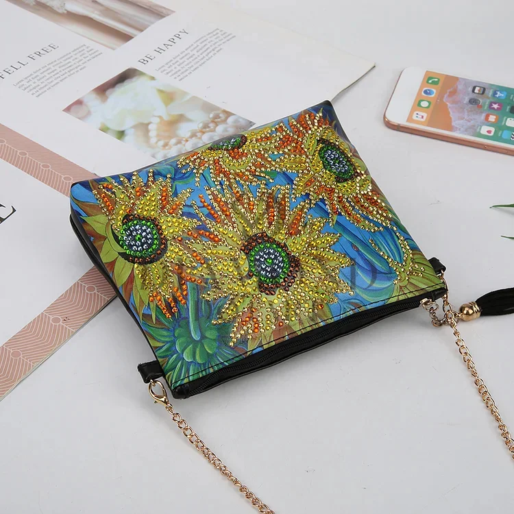 DIY Diamond Painting Leather Bag - Yellow Sunflower
