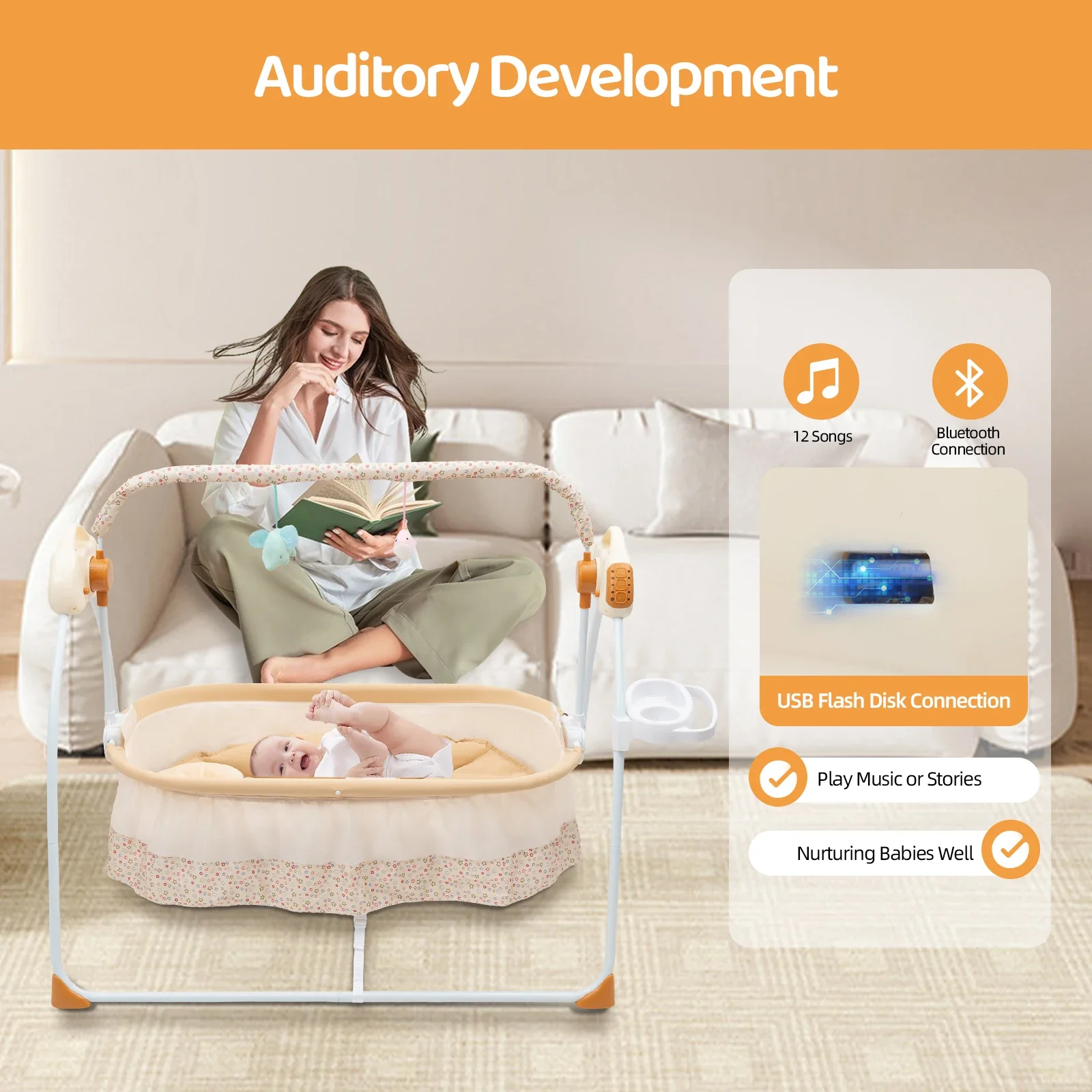 🍼Foldable Electric Baby Cradle with Music & Motion