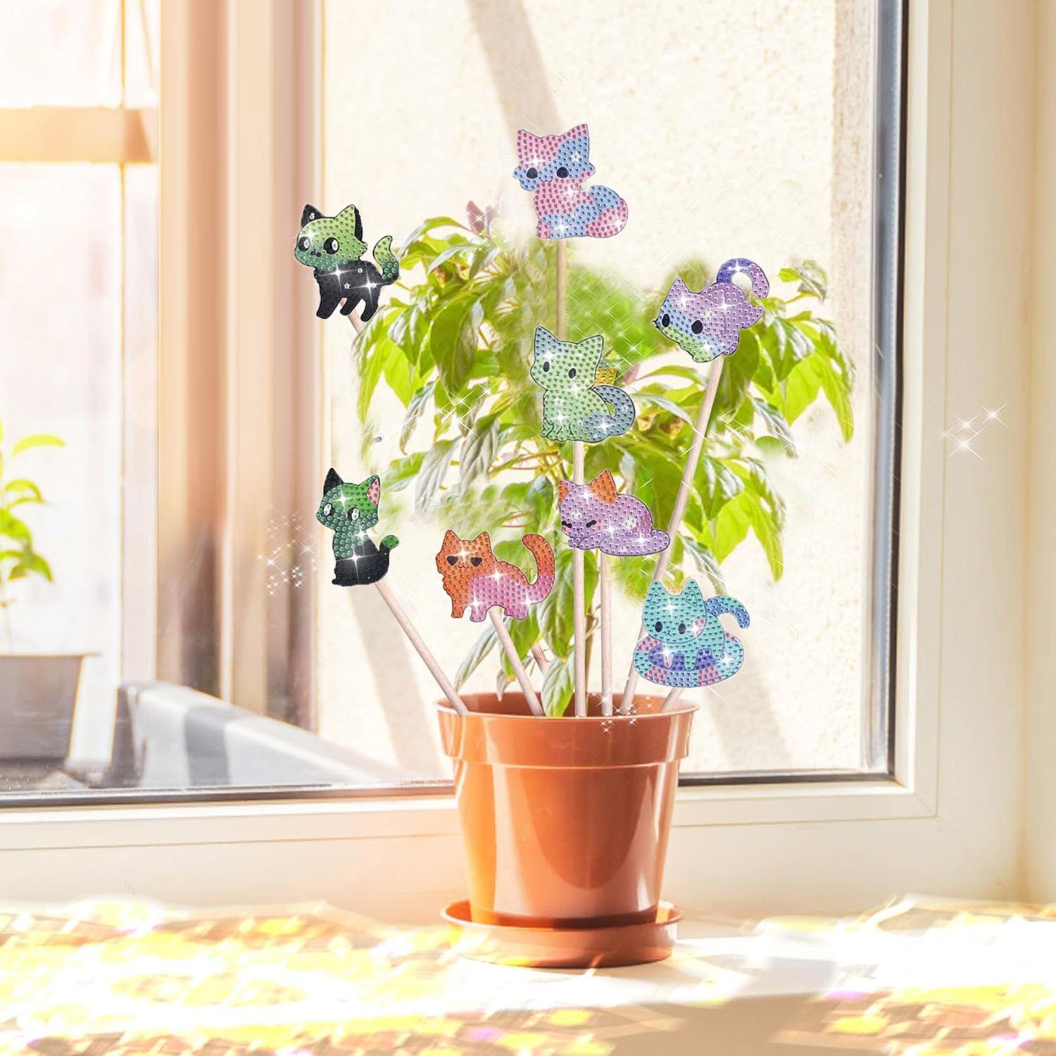 DIY Diamond Painting Desktop Decoration Ikebana - Rainbow Cat