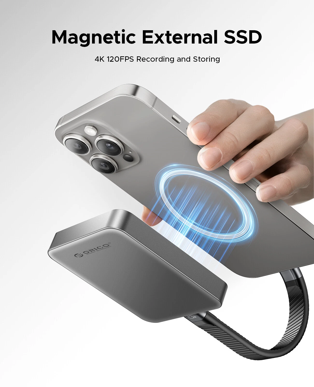 ORICO Magnetic External SSD Read Speed Up to 2000MB/s for iPhone 15 Pro's ProRes