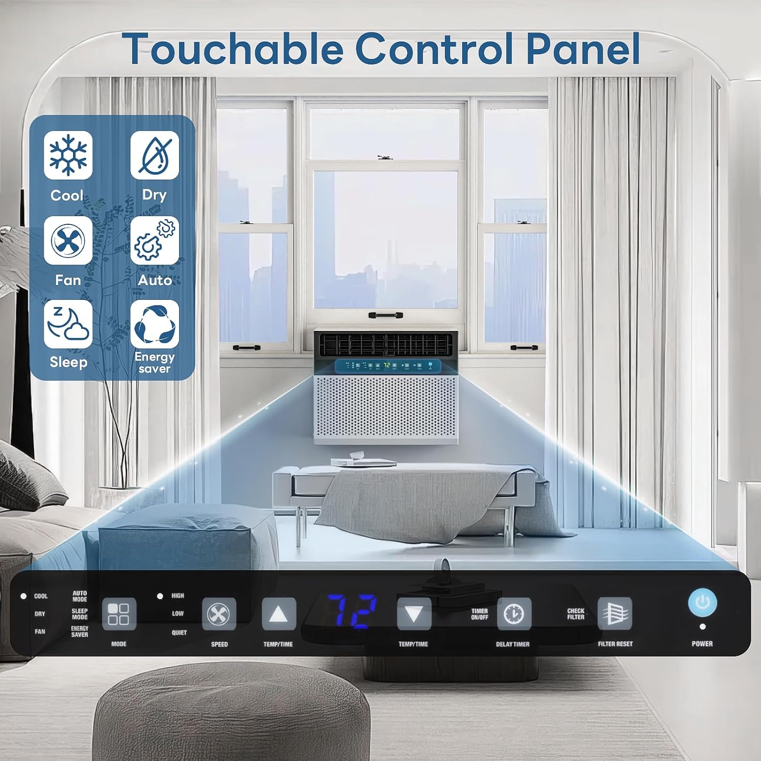 U-Shaped Window Air Conditioner Cools up to 550 Sq.Ft., Ultra Quiet Energy-Efficient Cooling, With Remote Control, White