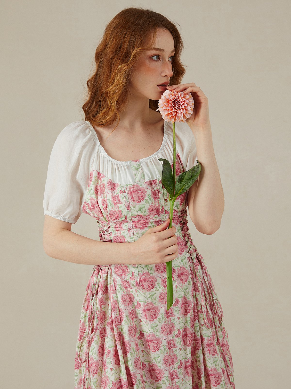 Maxi Dress,  Short Sleeves, Crew Neck,  Floral, Daily