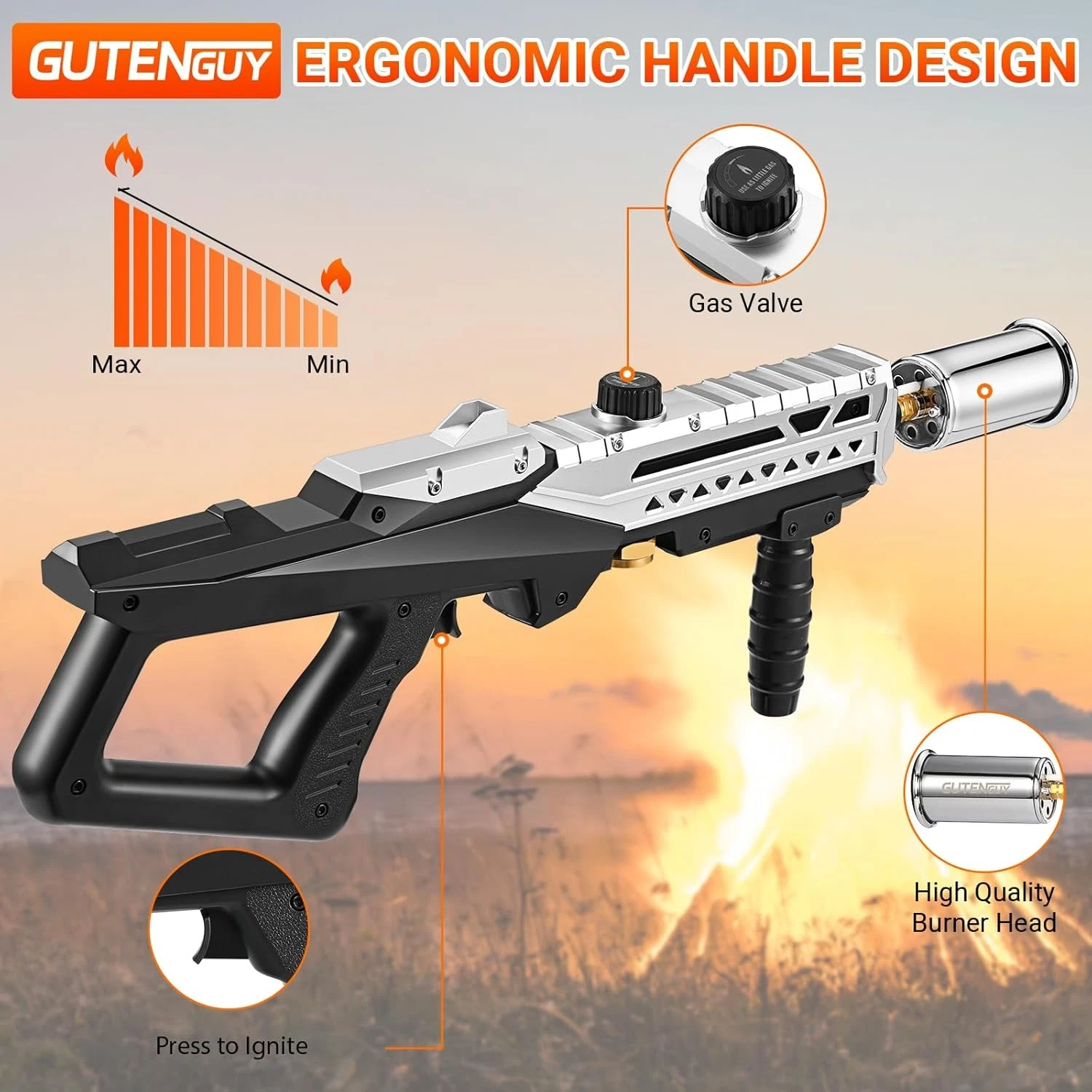 Powerful Propane Grill Torch Gun, Sous Vide With Adjustable Flame
