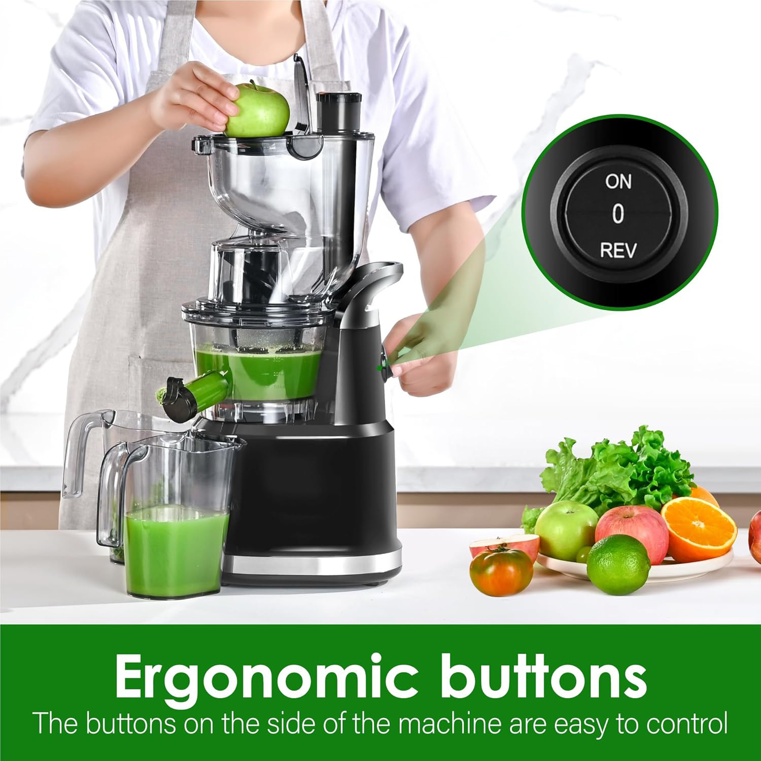 🎉⚡Hot Sale⚡Cold Press Juicer Machines, Kitchen in the Box Slow Masticating Juicers Machine,3.26inch Large Wide Feed Chute Fit Whole Fruits & Vegetables,BPA Free,Easy to Clean (Bright Black)