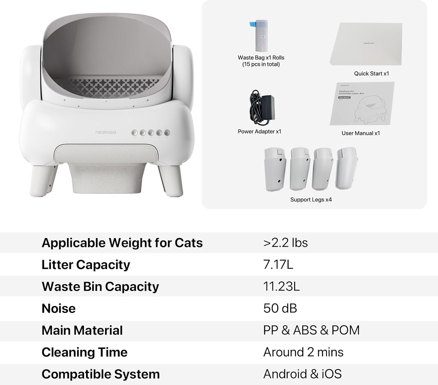 M1 Plus Bundle Open-Top Self-Cleaning Cat Litter Box with APP Control, Includes 4 Rolls (60pcs) Refill Waste Bags, 2 Extra Rolls Added (Plus Version)