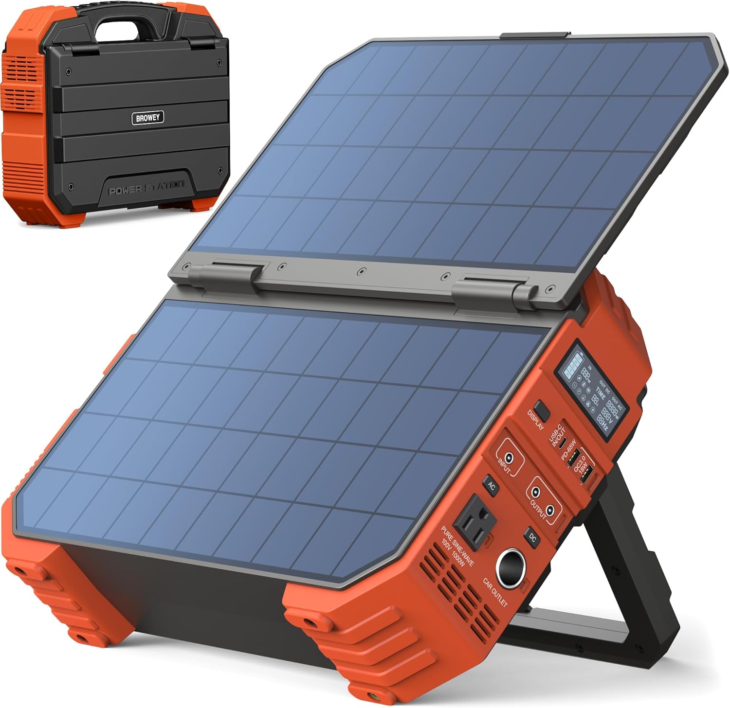 Portable Power Station, 1000W (Peak 2000W) Solar Generator with Built-in Solar Panel, 614WH LiFePO4 Battery Pack, AC/DC/USB/PD Outputs, for Outdoor Camping, RV Travel, Emergency Preparedness