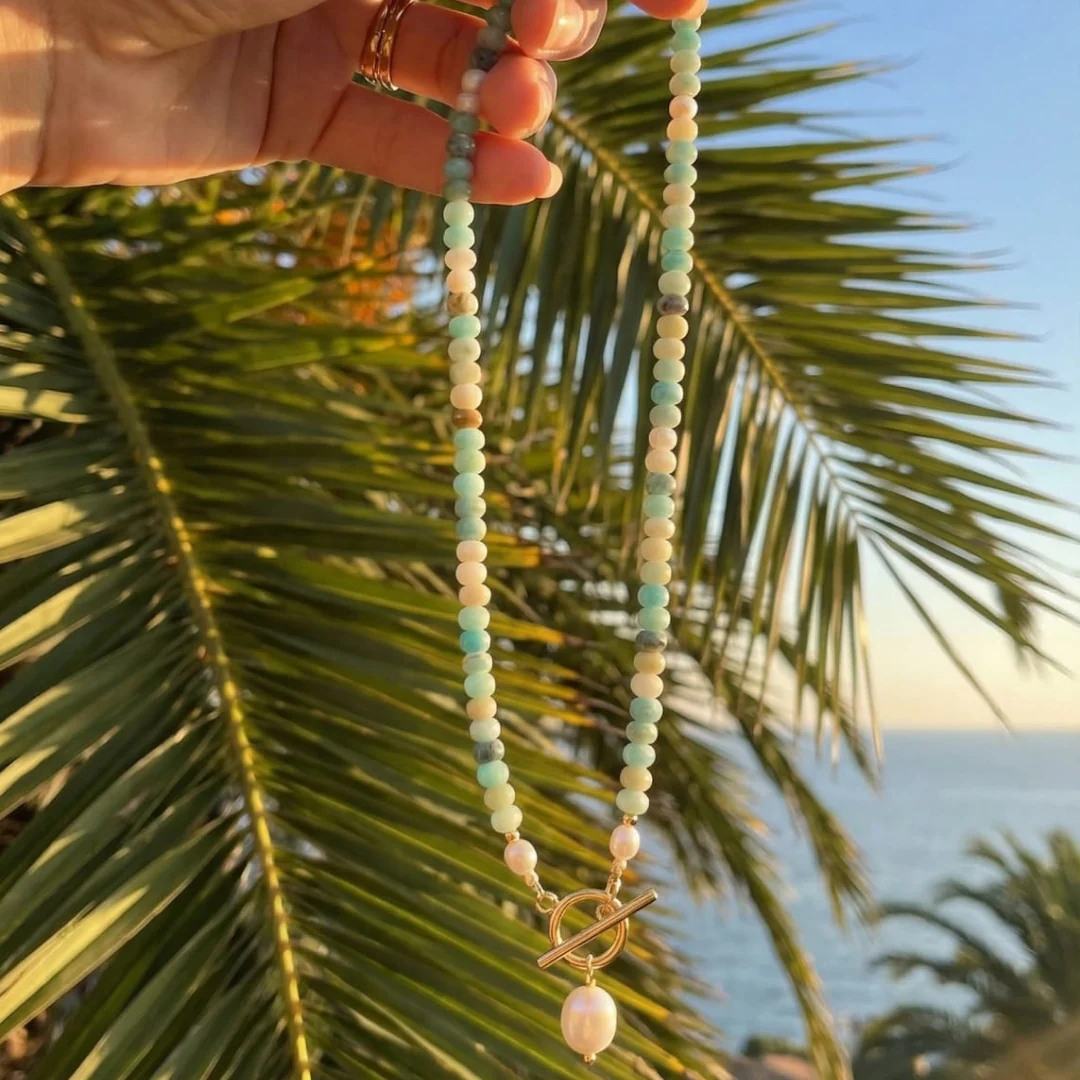 Turquoise Bead Pearl Necklace